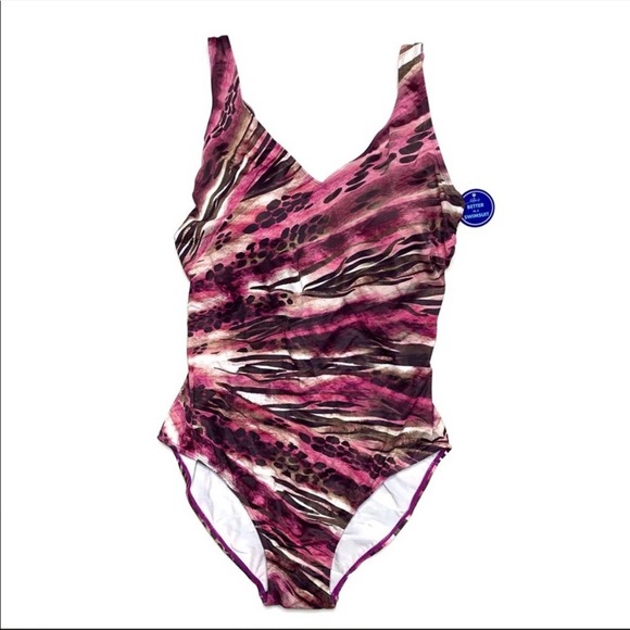 Swimsuits For All Pink & Brown Cyclone One Piece Swimsuit Plus Size 14 - Picture 3 of 9